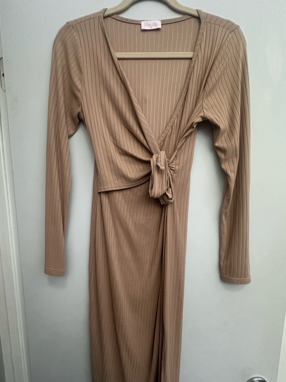 Pink Lily Tan Midi Wrap Dress